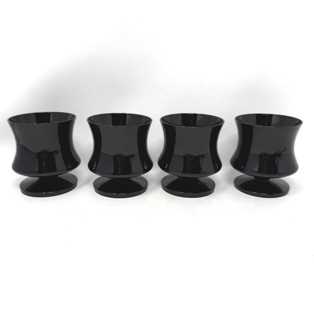 Seneca Fashionables Black Glass Old Fashioned Footed Goblet Set 4 MCM Cocktail